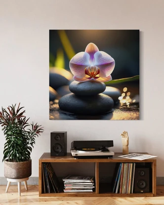 Leinwandbild Orientalische Steine und Blumen Leinwandbild Orientalische Steine und Blumen