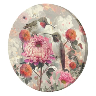 Rundes Leinwandbild Kolibris und Blumen 