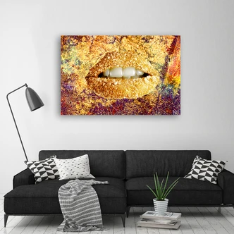 Canvas schilderij, abstract gouden lippen 
