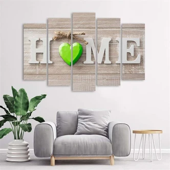 Leinwandbild 5 teilig, Home Herz Shabby Grün 