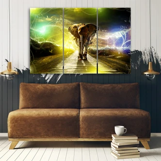 3-delige canvas print Olifant Dier Storm Road 