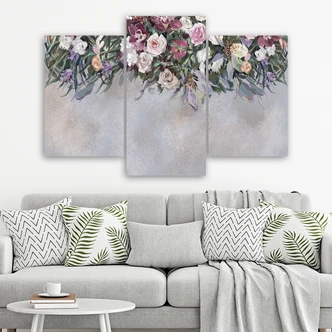 Leinwandbild 3 teilig, Blumen überwachsen 