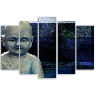 Leinwandbild 5 teilig, Buddha Feng Shui Meditation Blau 