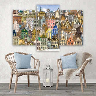 Leinwandbild 3 teilig, Fröhliche Stadt 