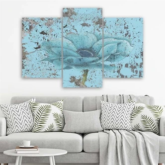 Leinwandbild 3-teilig, Vintage Blume Blau 