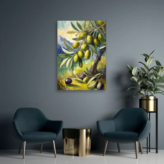 Leinwandbild Oliven auf einem Baum gemalt 