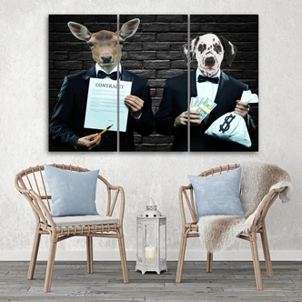 3-delig canvas print, Hert met hondenpak 