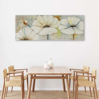Leinwandbild, Drei Blumen und eine Knospe 