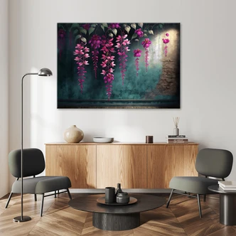 Leinwandbild Hängende Blumen auf Betonhintergrund 
