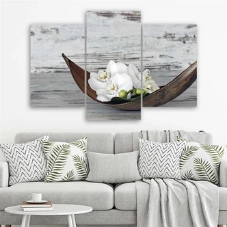 Leinwandbild 3-teilig, Orchidee Blumen Holz  