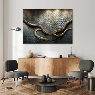 Leinwandbild, Goldene 3D-Schlange 
