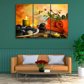 Leinwandbild 3-teilig, Steine Zen-Blume 
