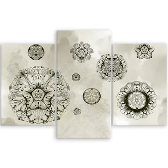 Leinwandbild 3 teilig, Florale geometrische Formen 