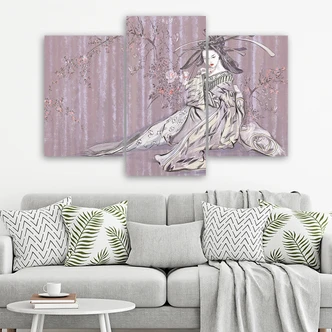 Leinwandbild 3 teilig, Traditioneller japanischer Geisha 