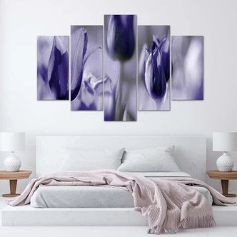 Leinwandbild 5 teilig, Tulpenblüte Lila 