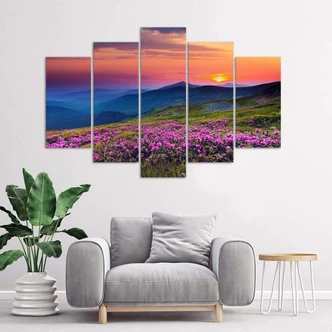 Leinwandbild 5 teilig, Sonnenaufgang Landschaftsbild 