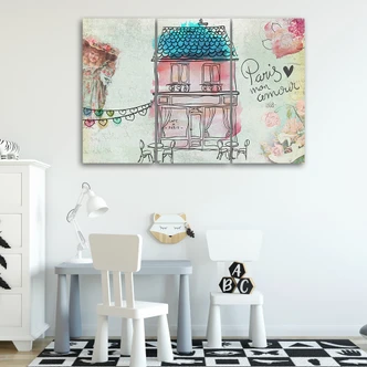 Leinwandbild 3-teilig, Bunte Haus Stadt Kinder 