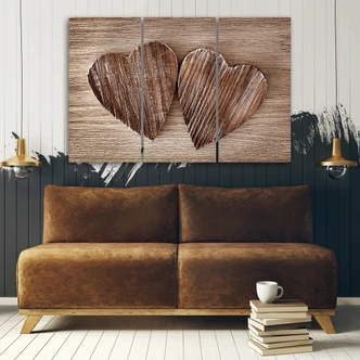 Leinwandbild 3-teilig, Herz Holz Braun Retro Shabby 