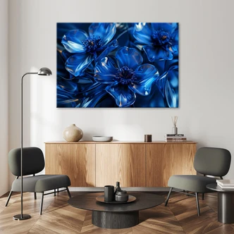 Leinwandbild, Blaue 3D-Makro-Blumen 