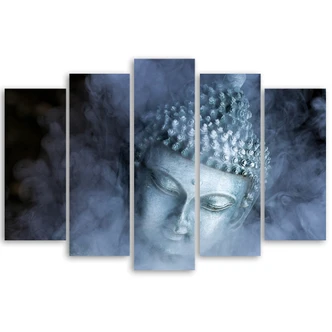 Leinwandbild 5 teilig, Buddha Zen Nebel Blau 