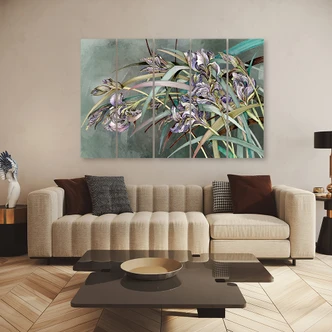 Leinwandbild 5 teilig, Iris Blumen im Wind 