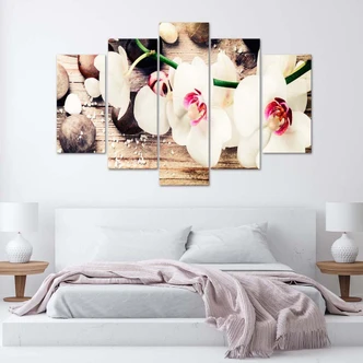 Leinwandbild 5 teilig, Orchidee Steinblume 