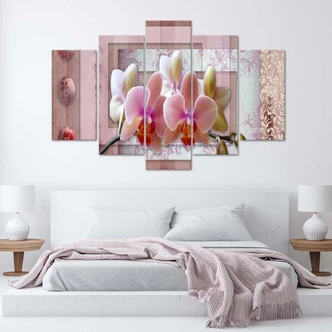 Leinwandbild 5 teilig, Rosa Blume Orchidee 