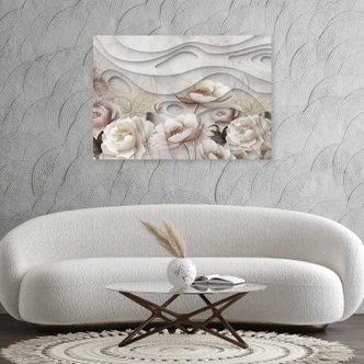 Leinwandbild, Beige Blumen in Blüte 3D 
