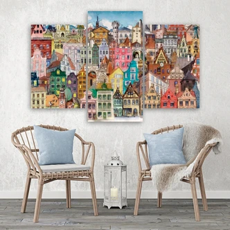 Leinwandbild 3 teilig, Fröhliche Stadt 