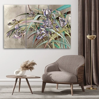 Leinwandbild 3 teilig, Iris Blumen im Wind 