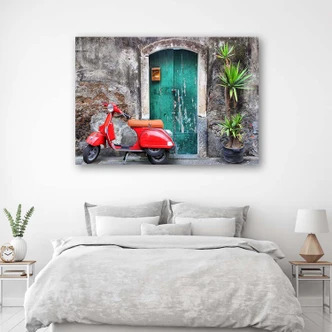 Leinwandbild, Vespa Toskana Rot Leinwandbild, Vespa Toskana Rot