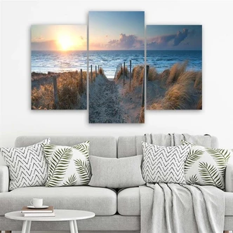3-delige canvasprint, zee bij zonsondergang 