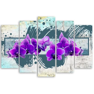 Leinwandbild 5 teilig, Lila Orchidee Blumen 