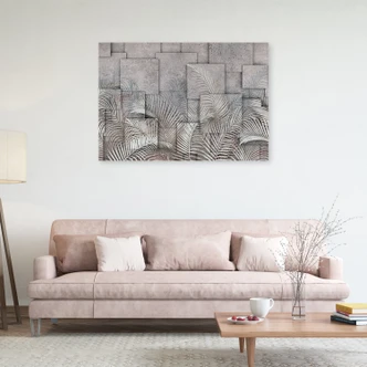 Leinwandbild, 3D Palmen Blätter Beton Textur 