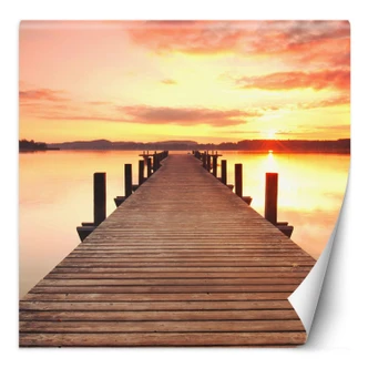 Fototapete, Steg Sonnenuntergang am See 