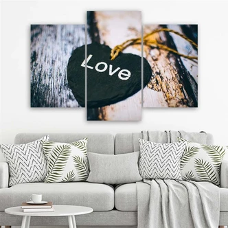 Leinwandbild 3-teilig, Love Herz Retro Vintage  