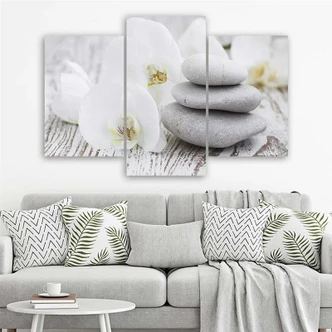 Leinwandbild 3-teilig, Orchideen Zen Spa Steine 