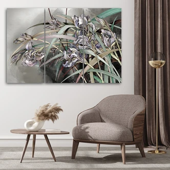 Leinwandbild 3 teilig, Iris Blumen im Wind 