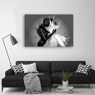 Tableau sur toile, Amour de couple abstrait café et lait 