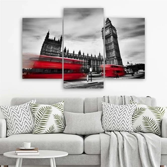 Leinwandbild 3-teilig, Roter Londoner Bus 