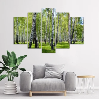 Leinwandbild 5 teilig, Birkenwald 