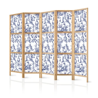 Japanischer Paravent, Raumteiler freistehend, Trennwand - Rome and Botany: Blue Greek and Plant Pattern 