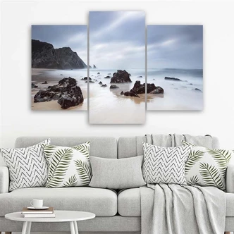 Leinwandbild 3-teilig, Meer Felsen Himmel 
