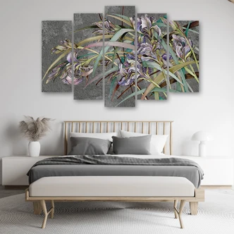 Leinwandbild 5 teilig, Iris Blumen im Wind 