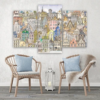 Leinwandbild 3 teilig, Fröhliche Stadt 