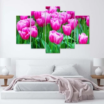 5-delige canvasprint, roze tulpen 
