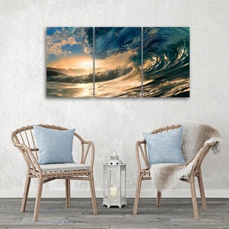 Tableau sur Toile en 3 parties Vagues Mer Soleil Paysage 