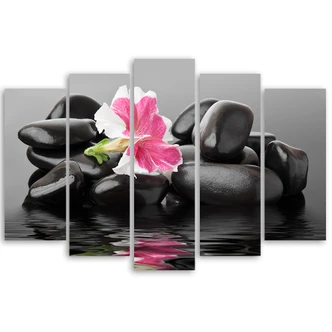 Leinwandbild 5 teilig, Steine Blume Zen Spa 