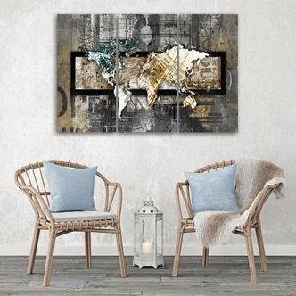 Leinwandbild 3-teilig, Weltkarte Abstrakt  