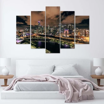 Leinwandbild 5 teilig, Architektur Stadt Nacht 